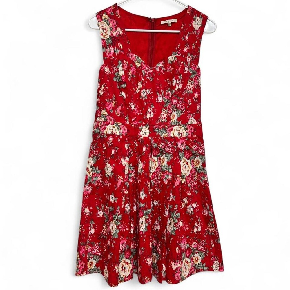 Red Floral Midi Sun Dress‎